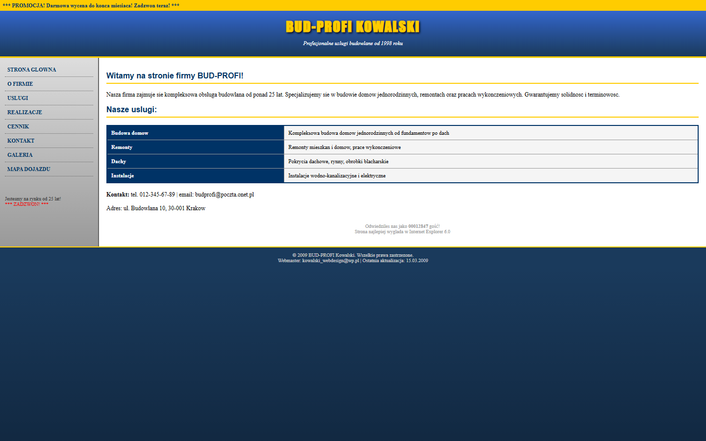 Stara strona firmy budowlanej