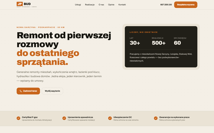 Strona internetowa JP-BUD na komputerze