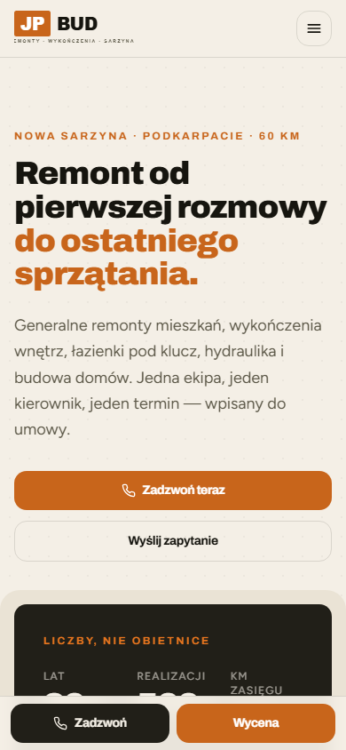Strona internetowa JP-BUD na telefonie